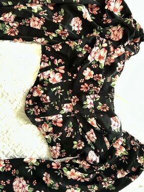 Black Floral Off-Shoulder Top with Peach Blooms